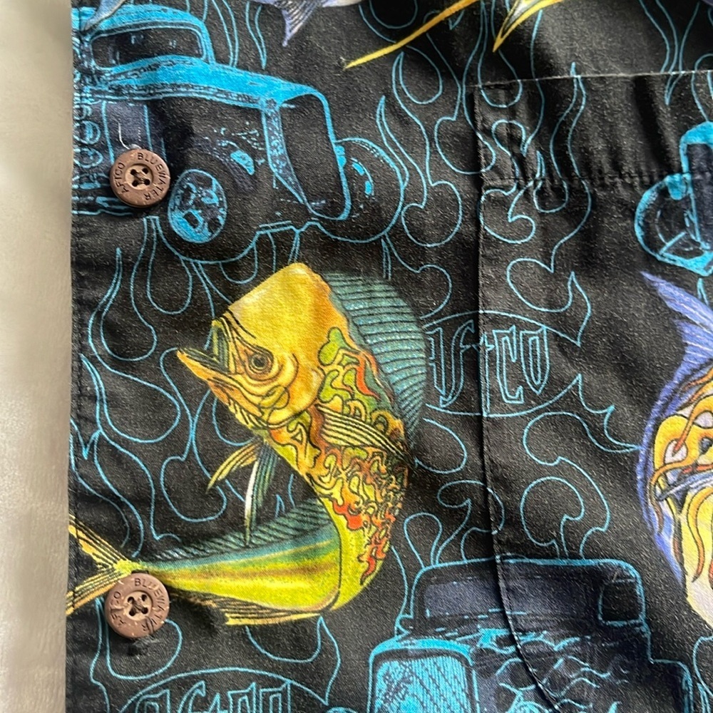 Vintage Bluewater AFTCO Sword Fish Hot Rod Hawaiian Short Sleeve Shirt 2XL - Picture 8 of 8